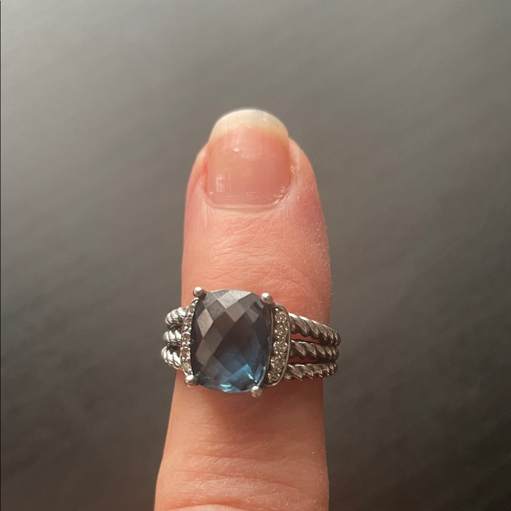 David Yurman Silver Ring with Blue Gemstone